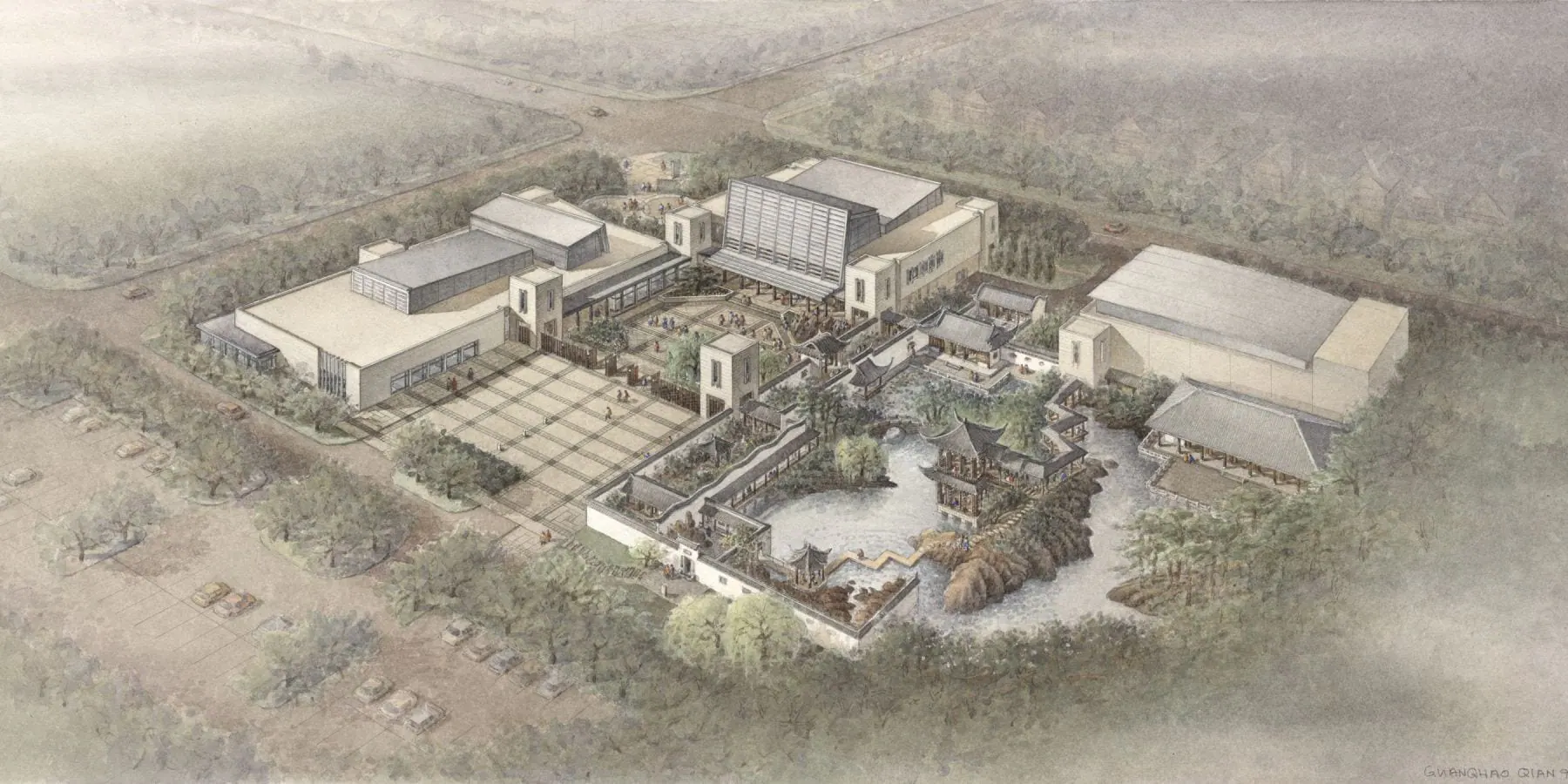 Watercolour rendering of the planned CCCGT Asian Garden